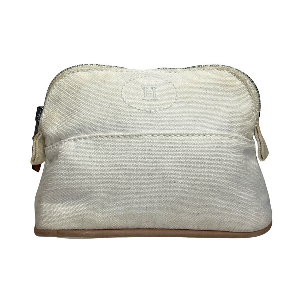 Hermès Bolide Mini Pouch White Canvas Toile H Cosmetic Case Made in France